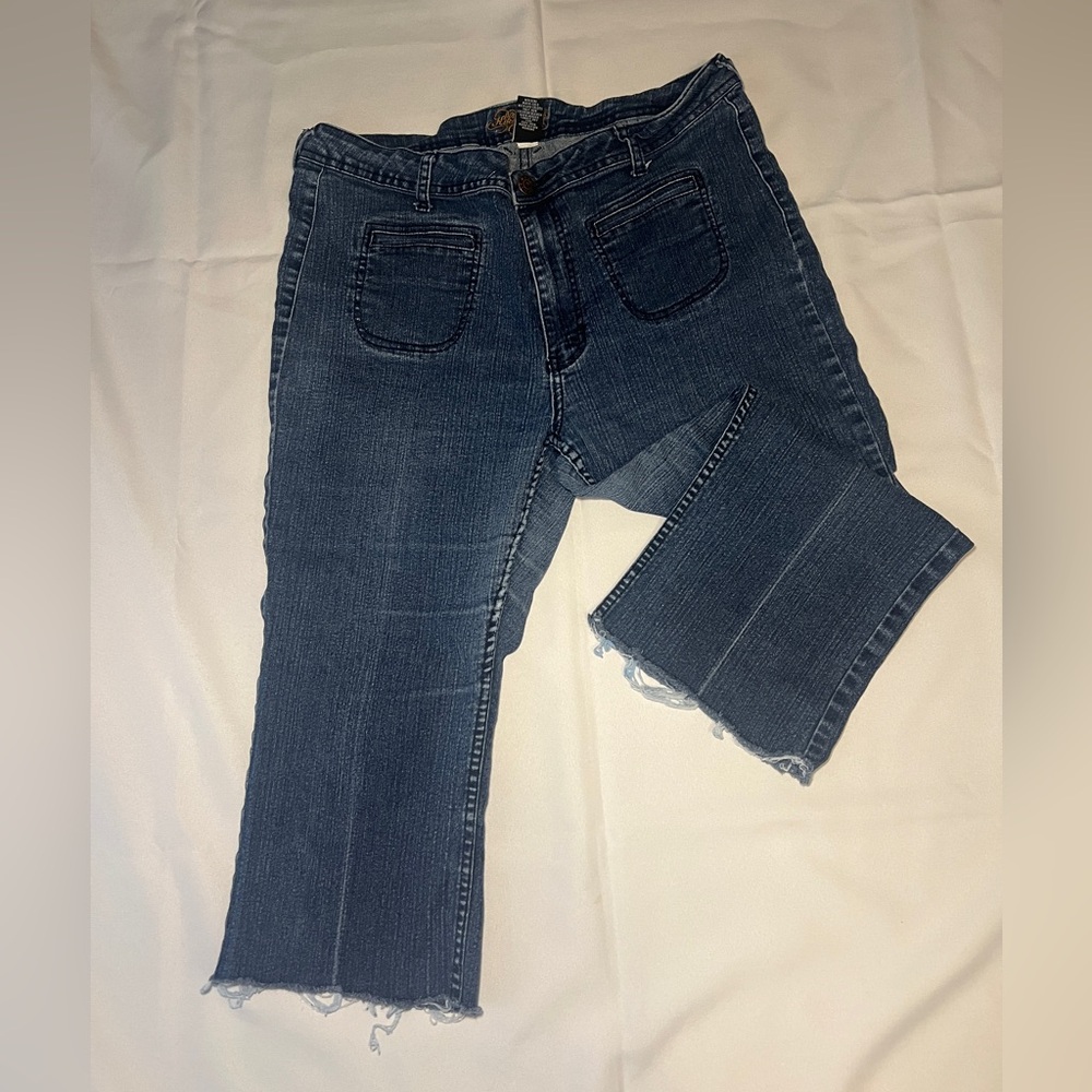 Blue Ankle Cropped Jeans with Faded Look